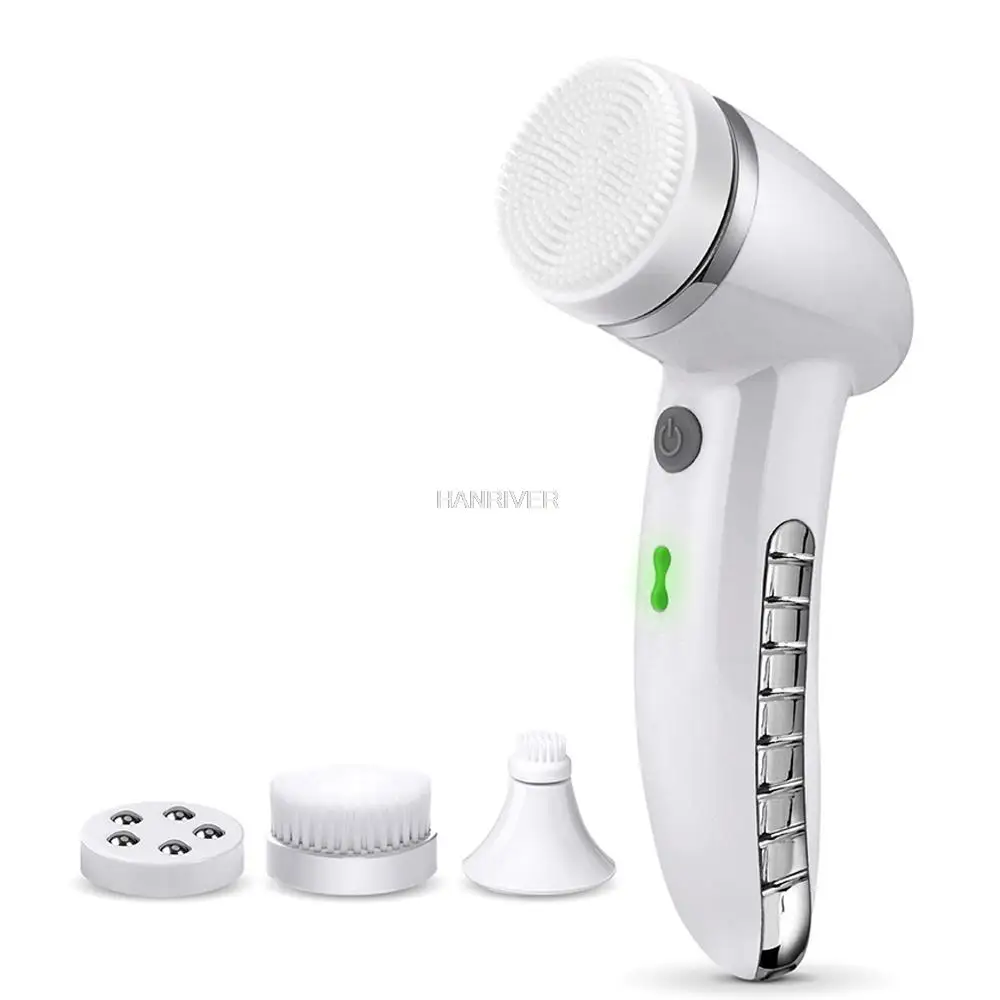 Facial Cleansing Brush Sonic Vibration Mini Face Cleaner Silicone Deep Pore Cleaning Electric Waterproof Massage with 4 Heads