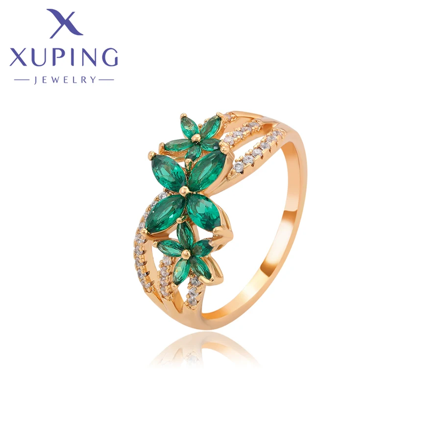 Xuping Jewelry Fashion Elegant Green Stone Gold Color Ring for Women Gifts A00916918