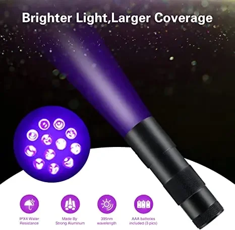 Linterna UV de 395nm, luz negra, 9 linternas LED, luz negra, Mini Detector de orina para mascotas, luz para perros/gatos, manchas secas, insectos de