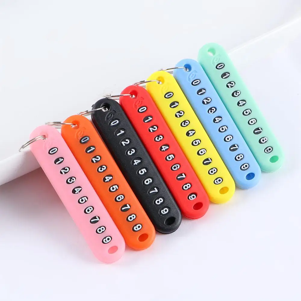 

Colourful ABS Portable Ornament Temporary Parking Phone Number Plate Card Key Pendant Phone Number Key Ring Anti-lost Key Chain