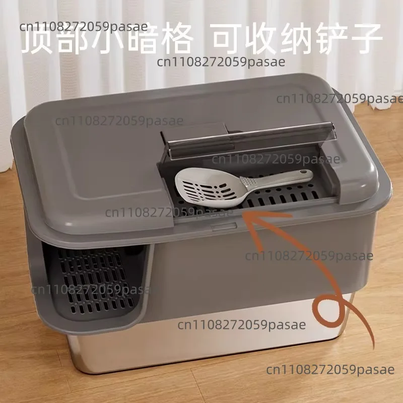 Cat litter box oversized stainless steel cat litter box semi-closed splash-proof and deodorant cloister cat toilet