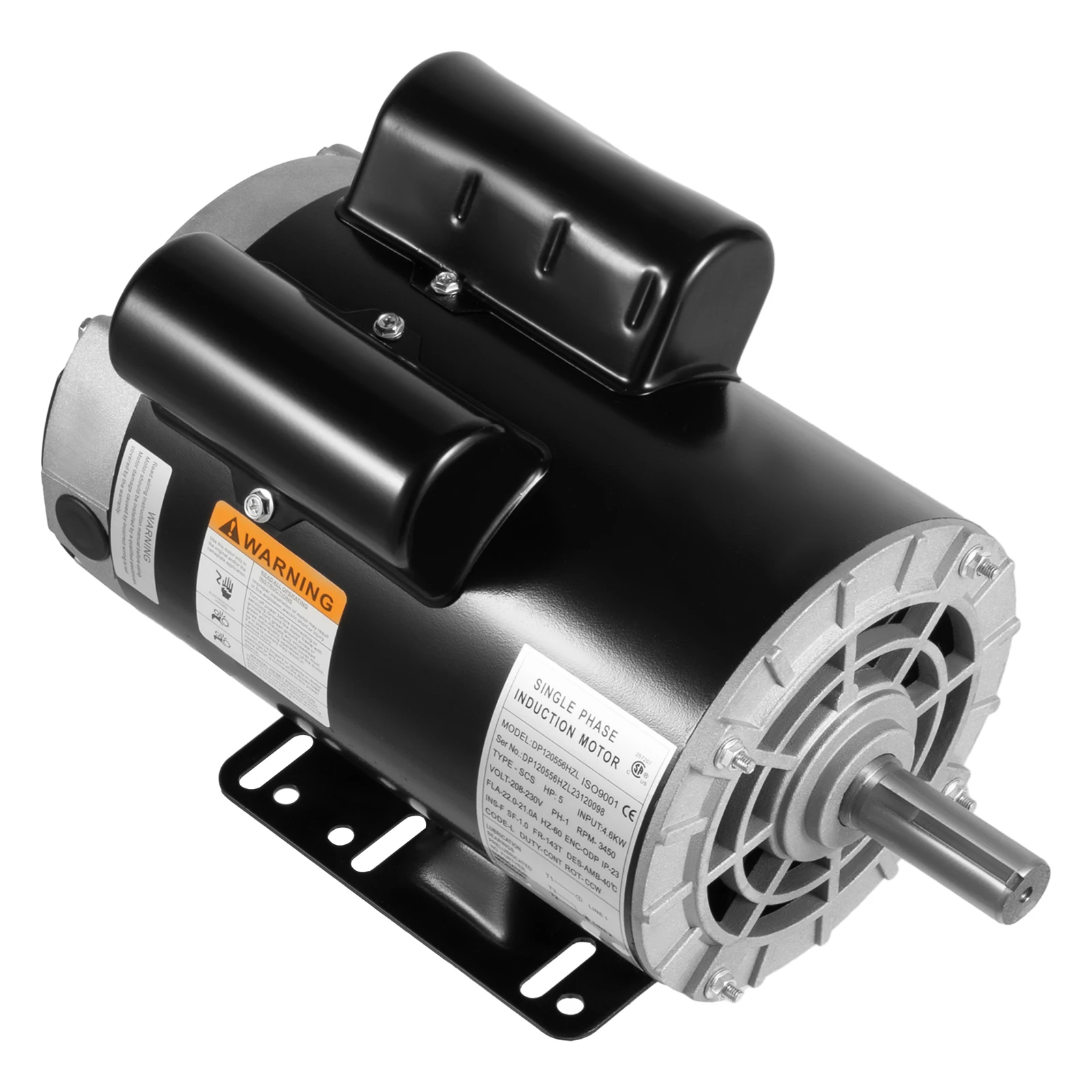 Motor eléctrico de compresor de aire de 5HP, 3450RPM, monofásico, eje de 7/8 ", sistema de refrigeración eficiente y resistente, aluminio puro, placa de acero