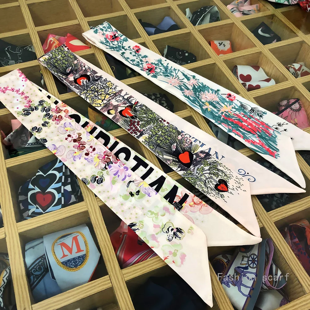 

New Colorful Floral Scarf Women Fashion Neckkerchief Bag Handle Wrap Decoration Headband Luxury Gift Wholesale