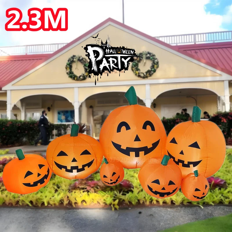 2.3M Halloween Inflatables Seven Conjoined Pumpkins Model With LED Light Outdoor Yard Holiday  Haunted House Decorative Props