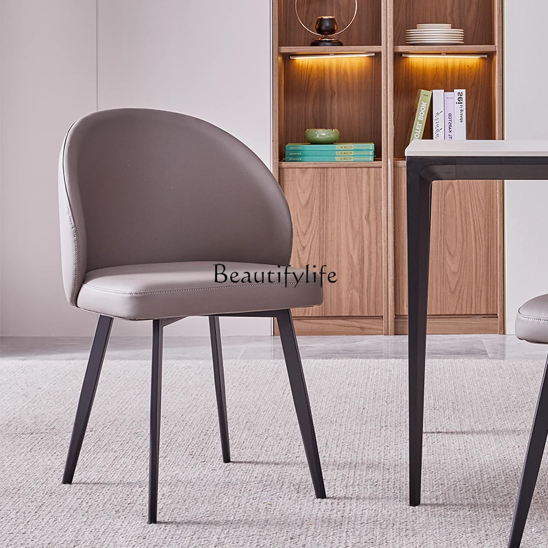 

Italian Light Luxury Dining Chair Modern Simple Home Carbon Steel Leather Fabric Leisure Genuine Leather Chair