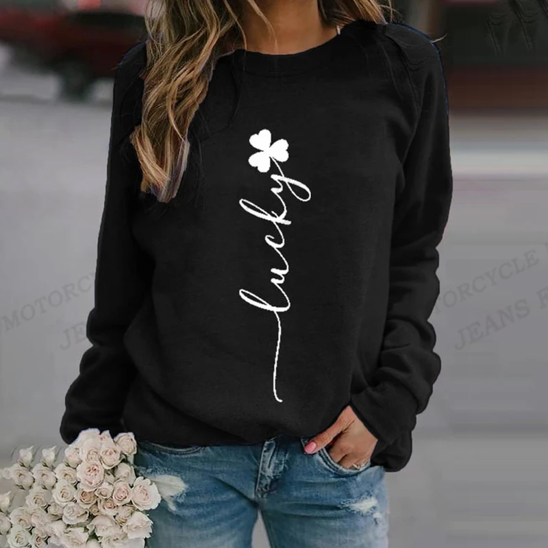 Christian Hoodie Women Fashion Clover Hoodies Sweatshirts Floral Print Hoodies O-Neck Clothes Kawaii Coats Women Sweats Vintage