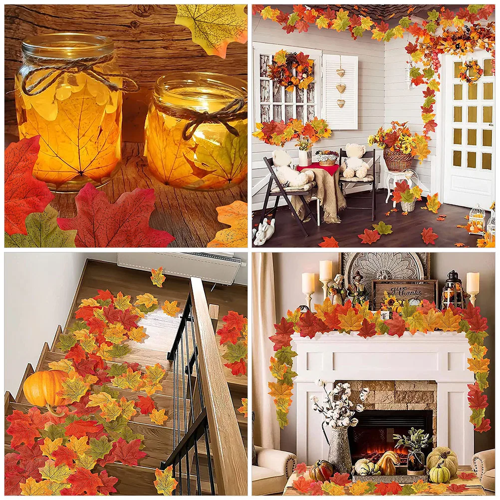 

500Pcs Artificial Autumn Leaves Fall Tree Ornaments Thanksgiving Maple Leaf Decoration Leaf Decor Fake Leaves Decor