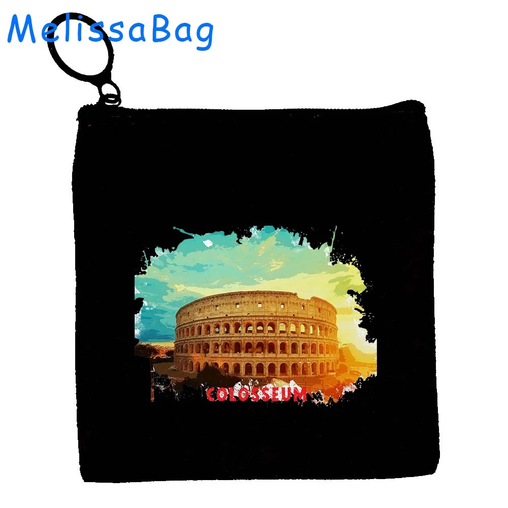 Bolsa de moedas de lona Key Case Bag, tinta aquarela, Oil Gift, Itália, Pisa Coliseu, Polônia, Portugal, Veneza, Itália