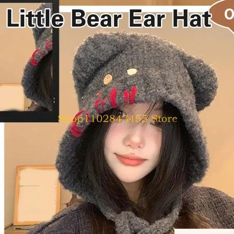 49MC Furry Hat Head Wrap Furry Bear Soft Thicken Hood for Women Outdoor Wear