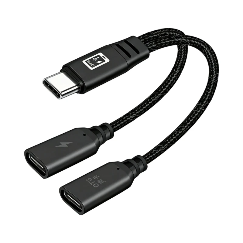 Q6PA Phone Sound and Charging Cable for Recording Use, Split Charging Link with Data End, 16 Textured Cable, Metal Ends for
