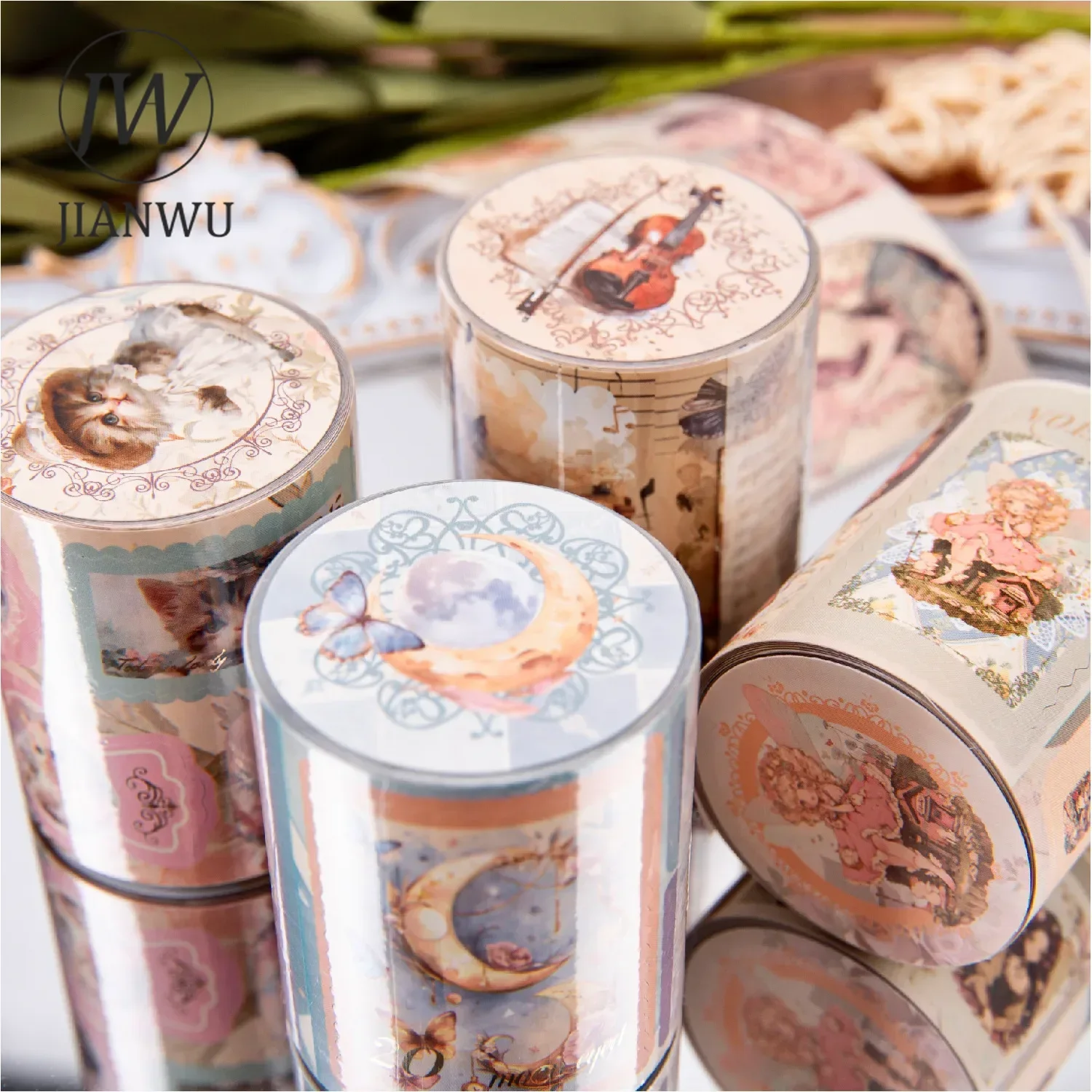 JIANWU 50mm*200cm Time Book Brief Series Vintage Character Bronzing Material Collage Tape Creative DIY Journal Stationery