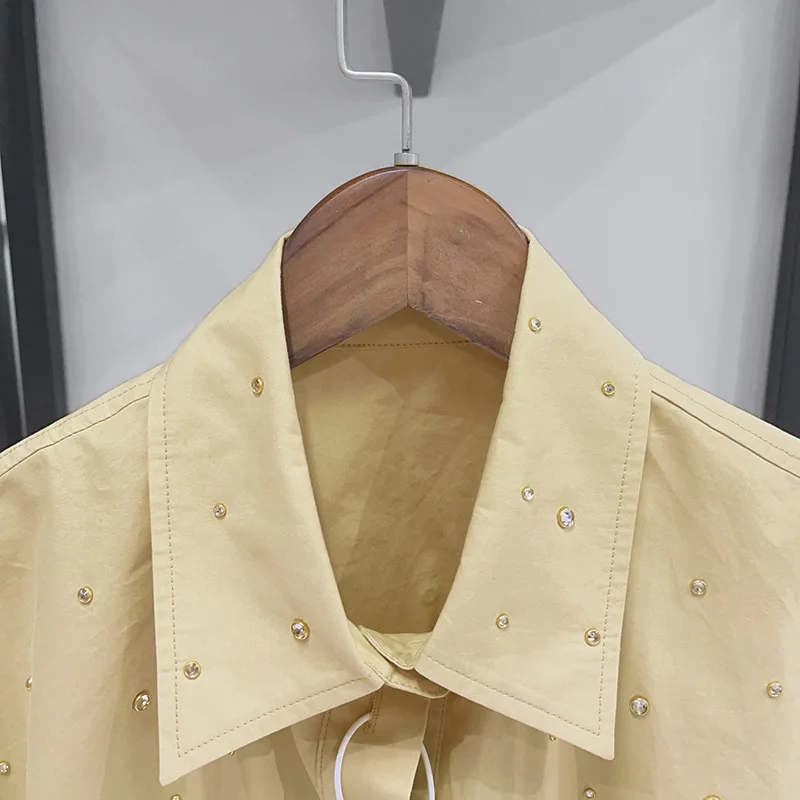

2026 Spring/Summer Women Rivet Decoration Pocket Shirt Casual Single-Breasted Blouse + Pleated Zipper Midi Skirt