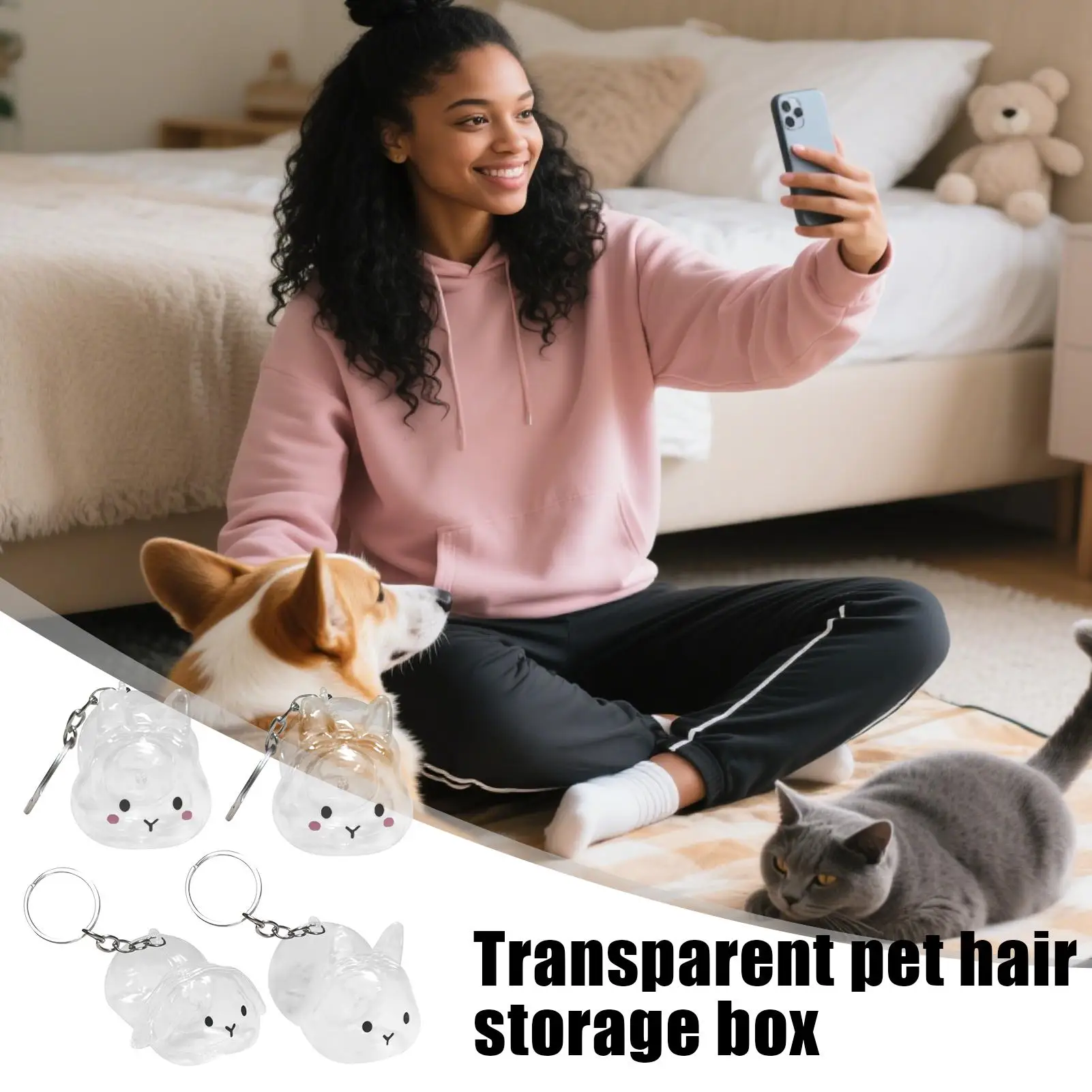 

Брелок из кошачьей шерсти, 4 шт., бутылка для хранения кошачьей шерсти, прозрачный контейнер для хранения в форме кролика для друзей, семейного дня рождения, повседневной носки