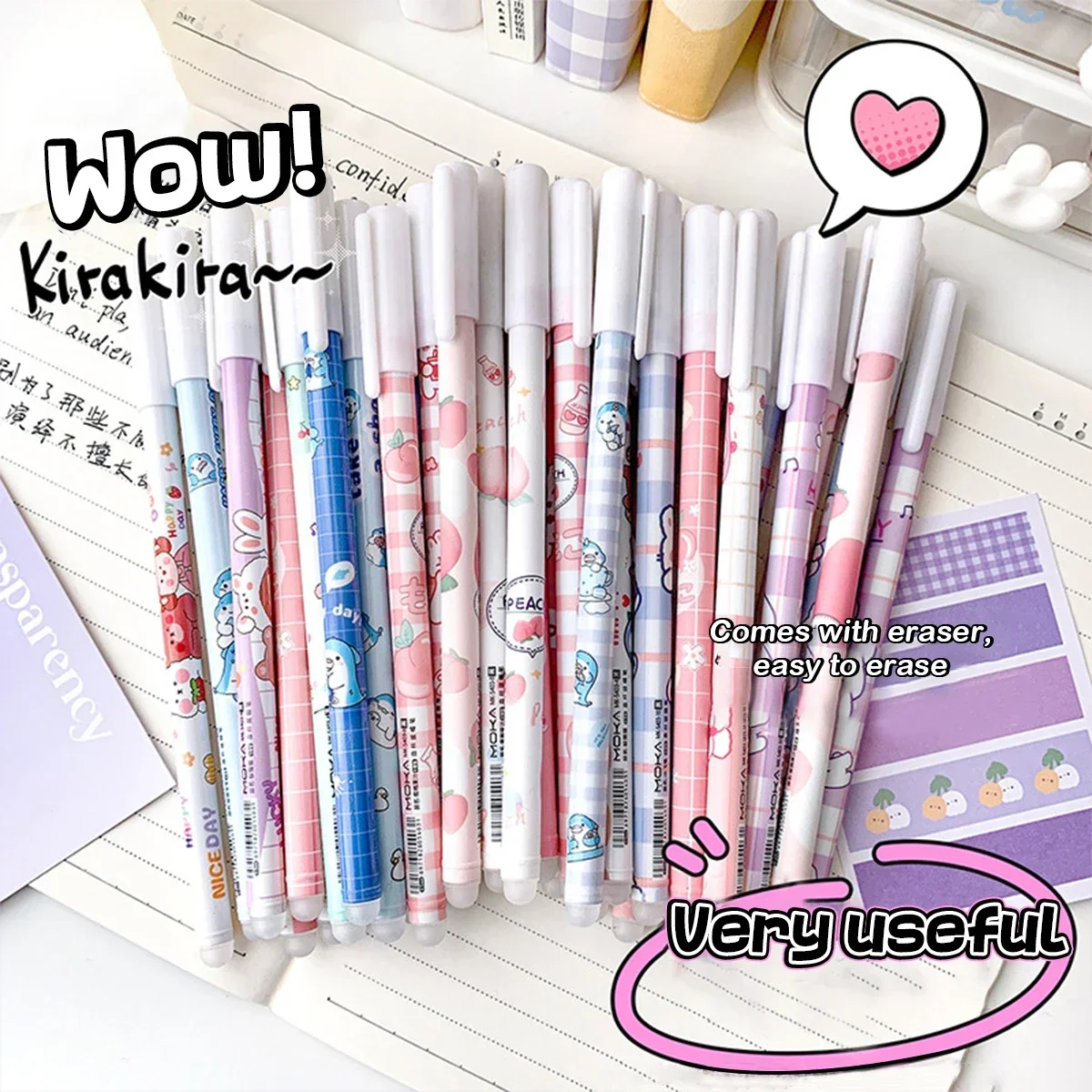 Various Patterns Erasable Gel Pens Fine Tip 0.5mm Smooth Writing Student Creative Set Easy Correct for Notes Art Stationery