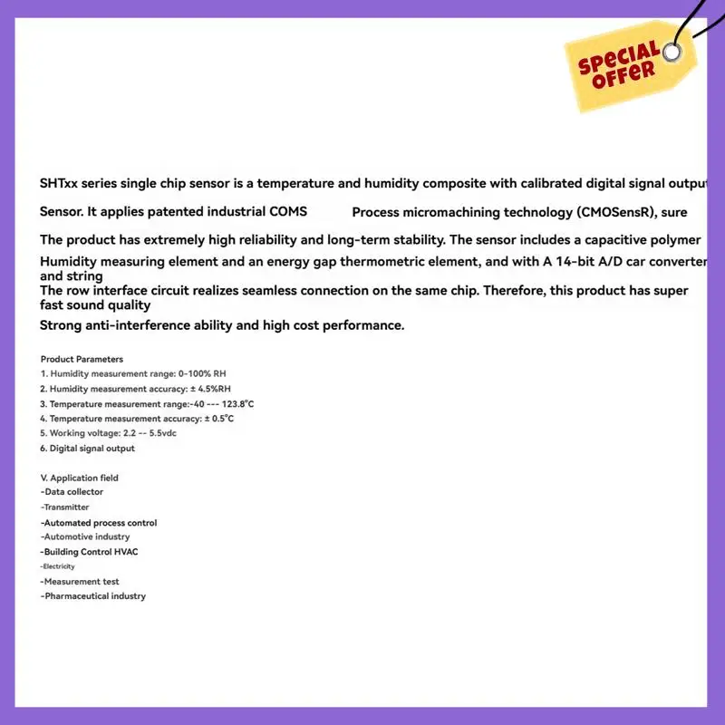 

-A96Z SHT10 Плата модуля разработки цифрового датчика влажности и температуры для зонда коллектора данных I2C Связь
