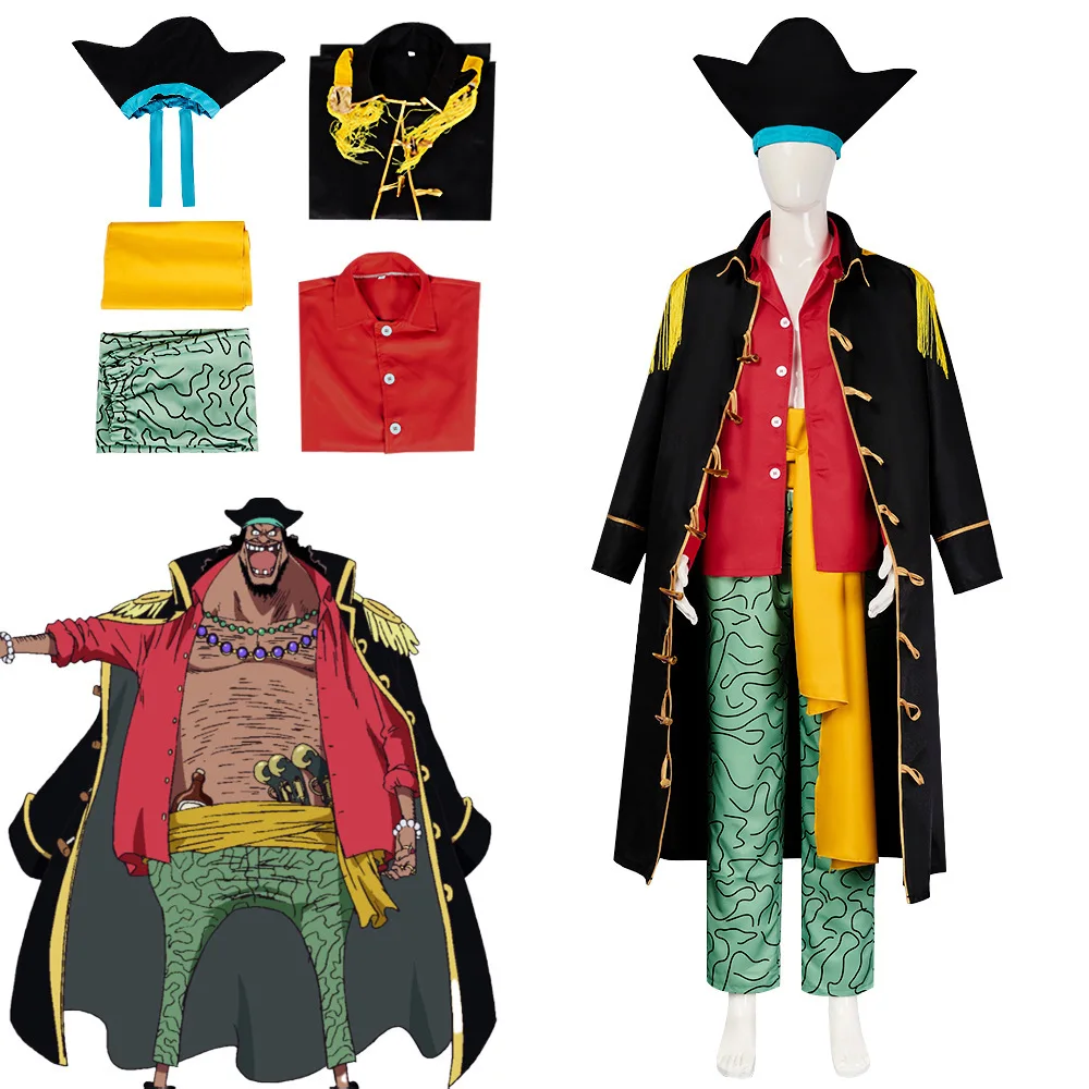 

Men Blackbeard Cosplay Black Gold Pirate Trench Coat Outfit