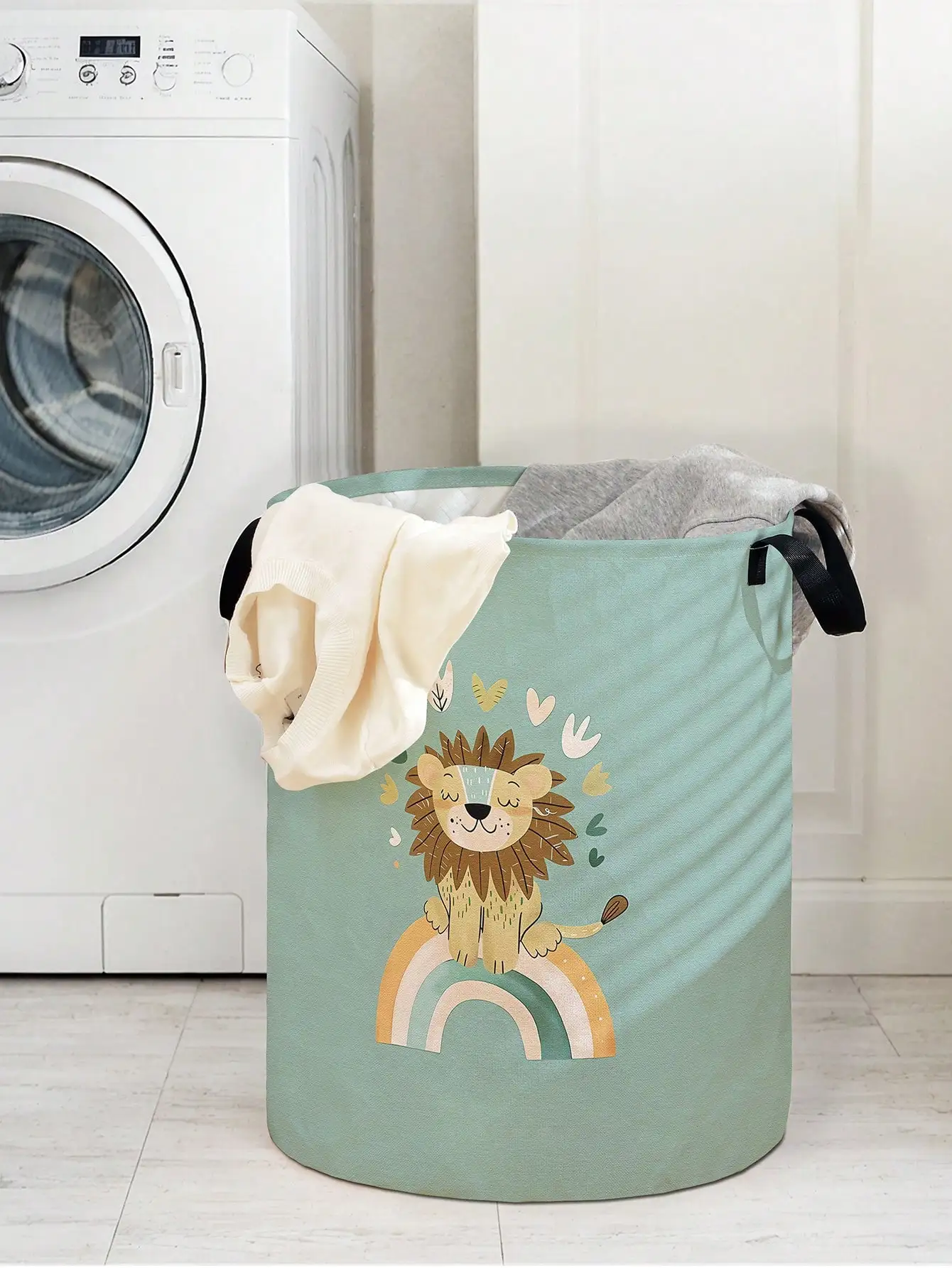 Afbeelding 4: Kleine leeuw wasmand opvouwbare canvas opbergemmer met grote capaciteit kinderspeelgoed kledingopslag thuis badkamer