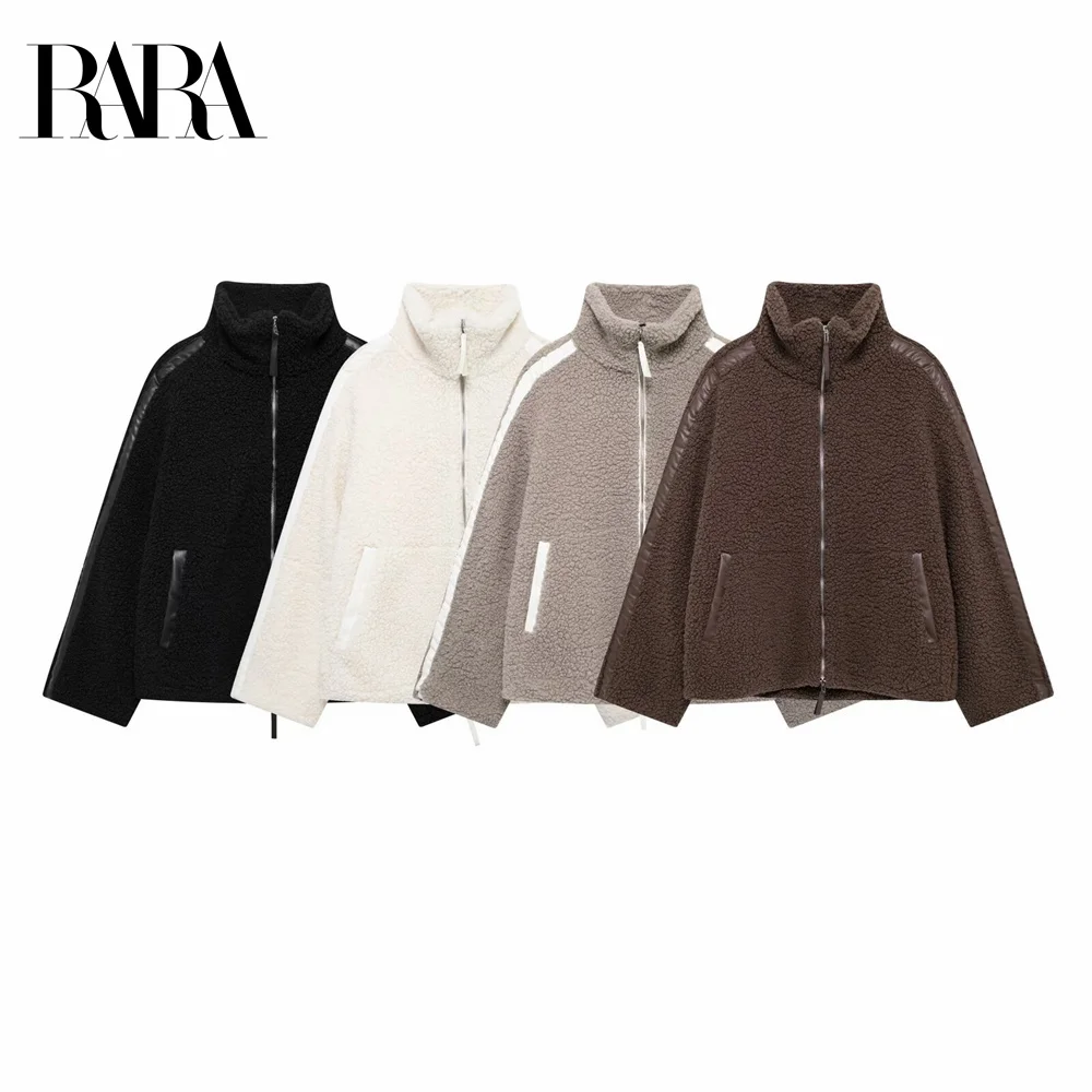 2025 RARA Spring New Women's Fashion Versatile Loose Stand Collar with Velvet Double Head Zipper Coat