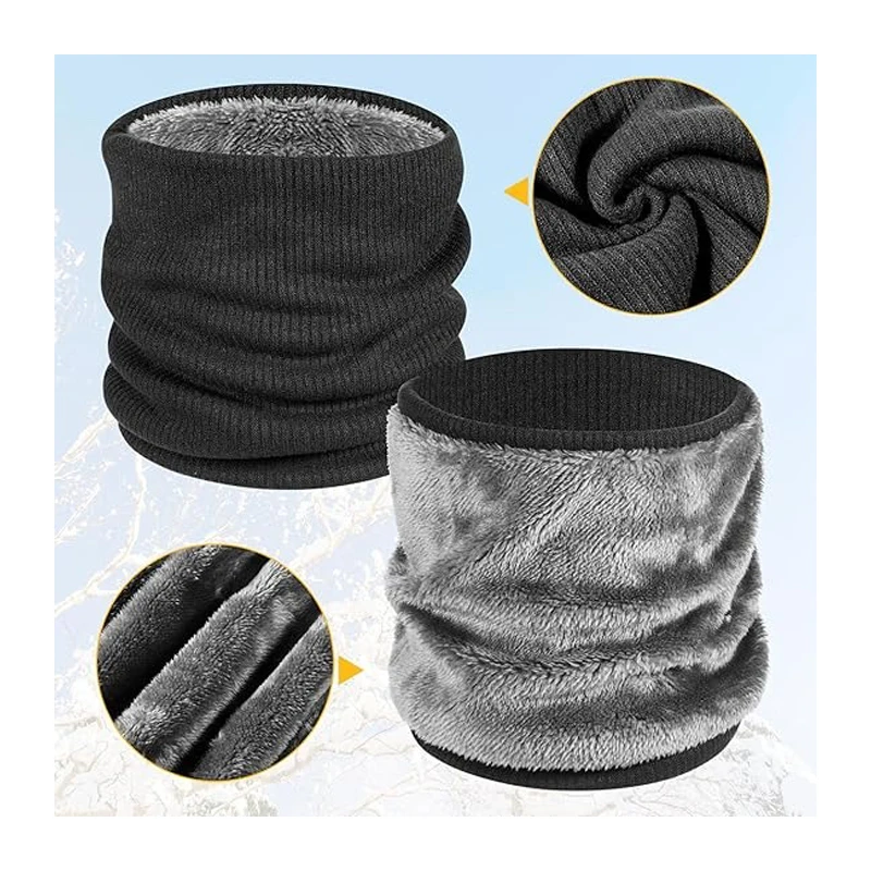 Fleece Lined Neck Gaiter Scarf, Windproof Warm Winter Face Mask Balaclava for Men and Women, 2 Pack Set