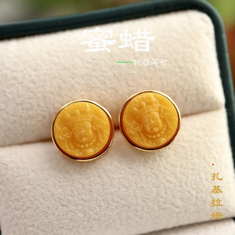 

Natural Honey Chicken Oil Yellow Beeswax Zakiram Earrings Full S925 Silver