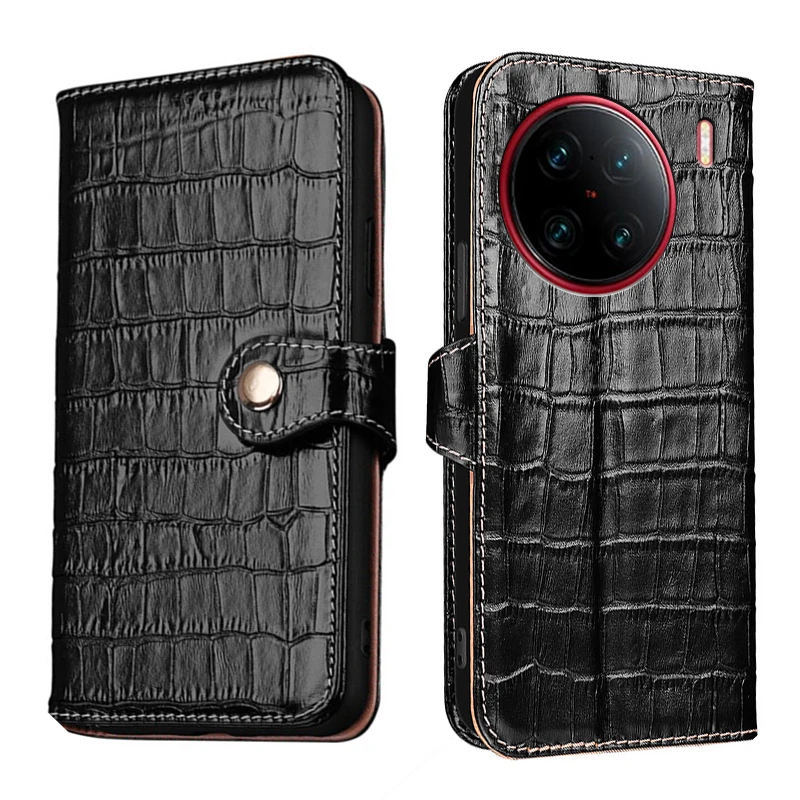 

Чехол-бумажник с текстурой крокодила из натуральной кожи для VIVO X90 X80 X70 X60 X50 Pro+ Pro Lite X70t Filp с магнитной кнопкой