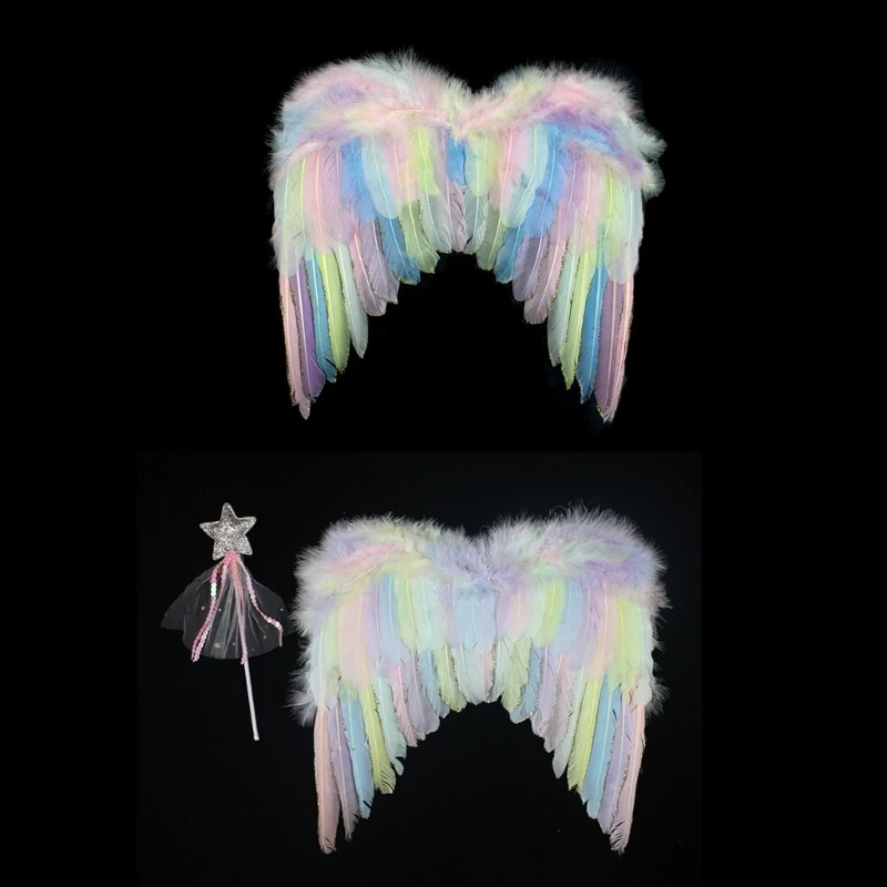 

N80C Angel Wings Angel Feathers Wings Kids Adult Halloween Christmas Costume Unique Gifts Angel Fairy Wings Wand Unisex