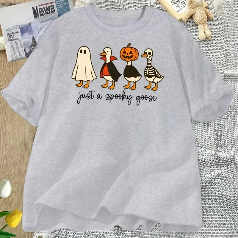 

Just A Spooky Goose Tshirt Funny Halloween Goose T-Shirt Cute Horror Short Sleeve Tee Shirt Cotton Short Sleeve Graphic T Shirts
