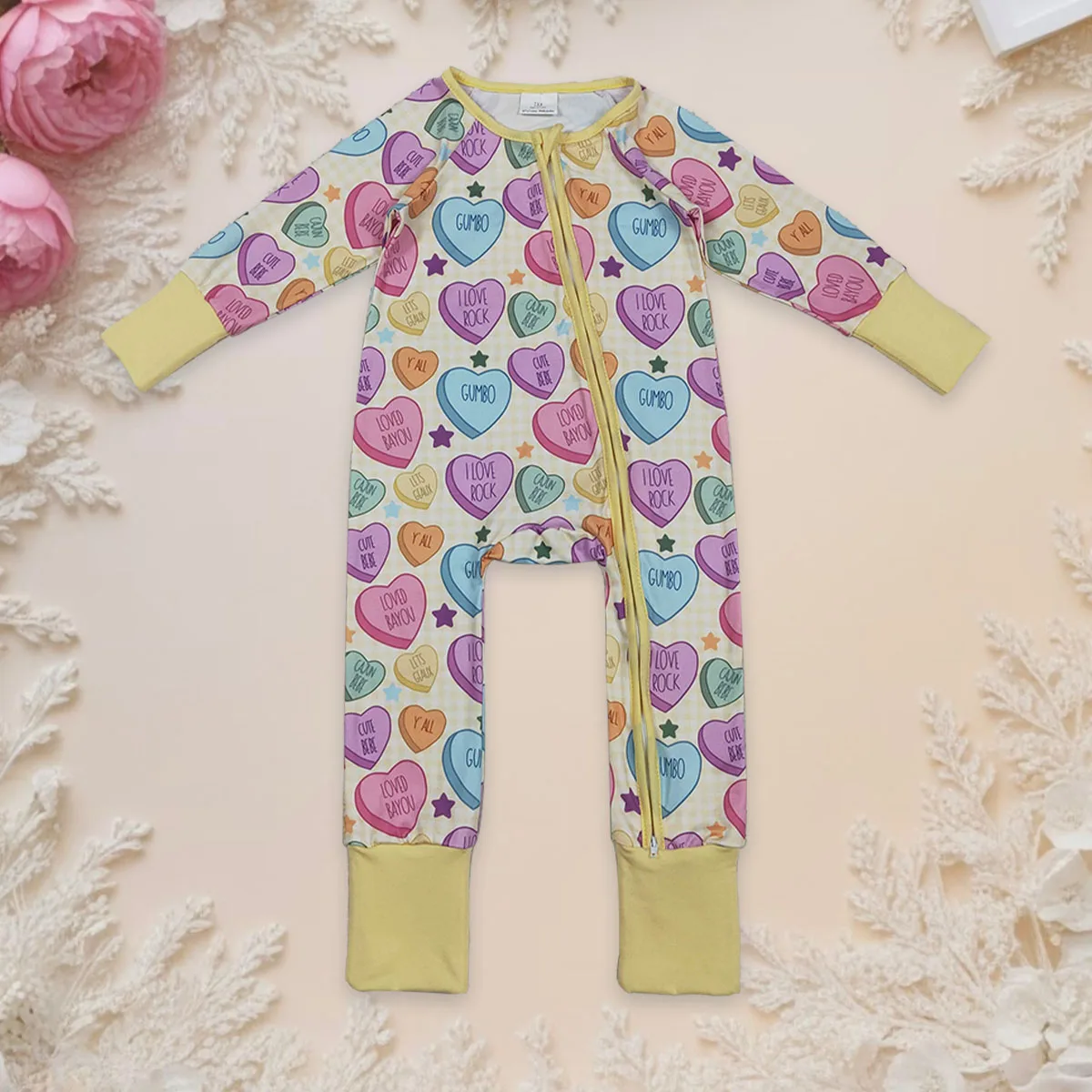 

Боди для новорожденных, одежда для малышей, комбинезон для сна на День святого Валентина с сердечками и звездами, двухсторонние комбинезоны на молнии, эксклюзивная одежда для маленьких девочек