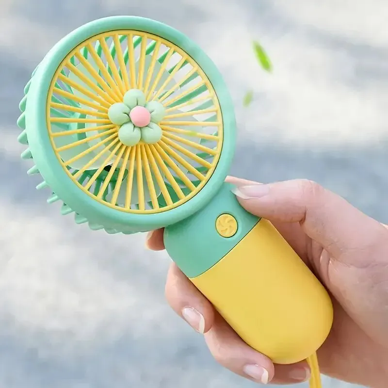 Portable Fan Summer Flower Color Block Mini Handheld Small Fan Portable USB Chargeable Fan