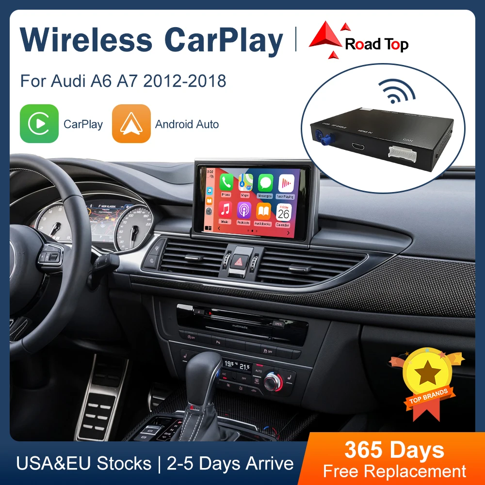 Interfaz CarPlay inalámbrica superior de carretera para Audi A6 A7 RMC HN MHI2 2012-2018 con función de reproducción de coche AirPlay Mirror Link Android Auto