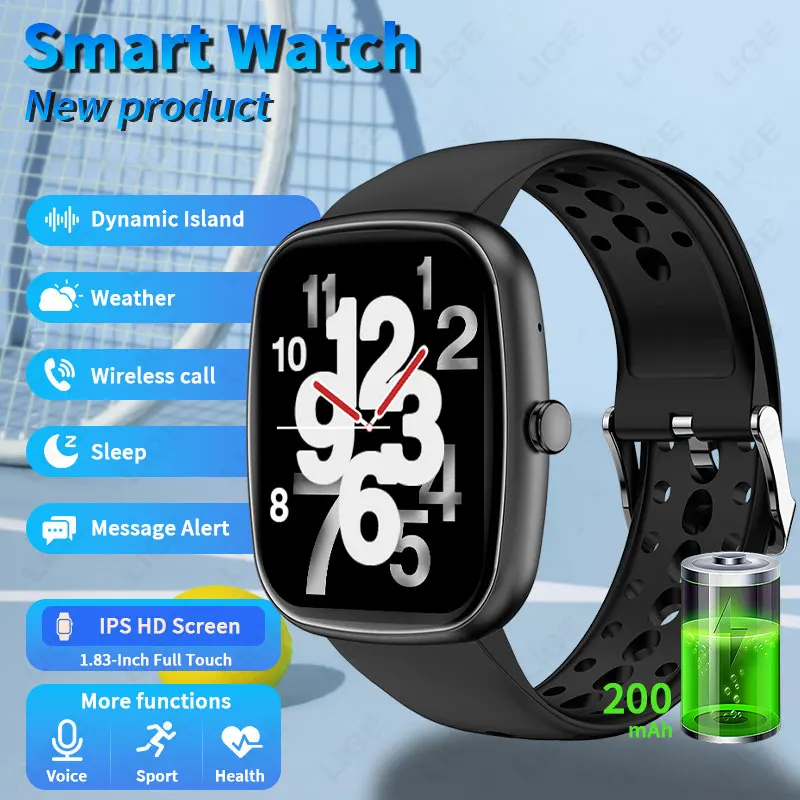

LIGE Heart Rate Sleep Monitoring Watches 1.83'' HD Display Bluetooth Call Sport Smart Watch Men Women Real-time Voice Smartwatch