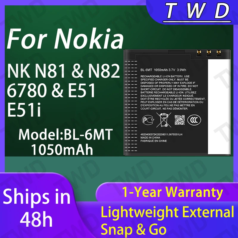 

BL-6MT BL6MT Large capacity Battery For Nokia NK N81/N82/6780/E51/E51i Batteries New High Quanlity