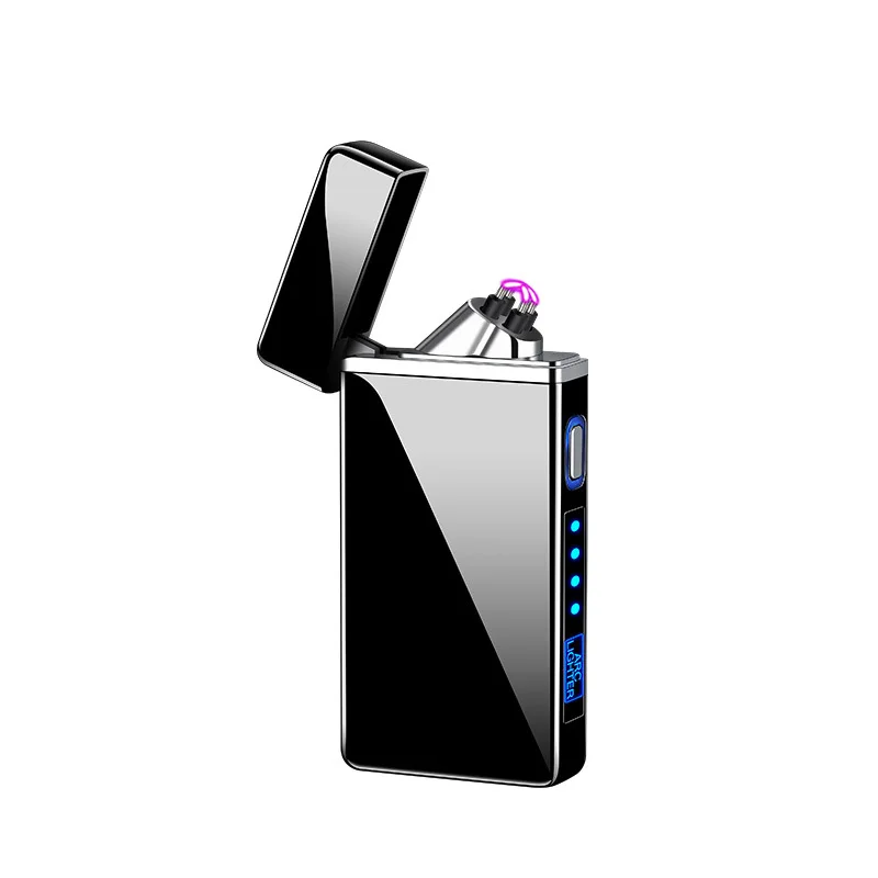 New USB Metal Double Arc Windproof Portable Plasma Lighter, Touch Sensor LED Power Display, Men\'s Gift Unusual Lighter