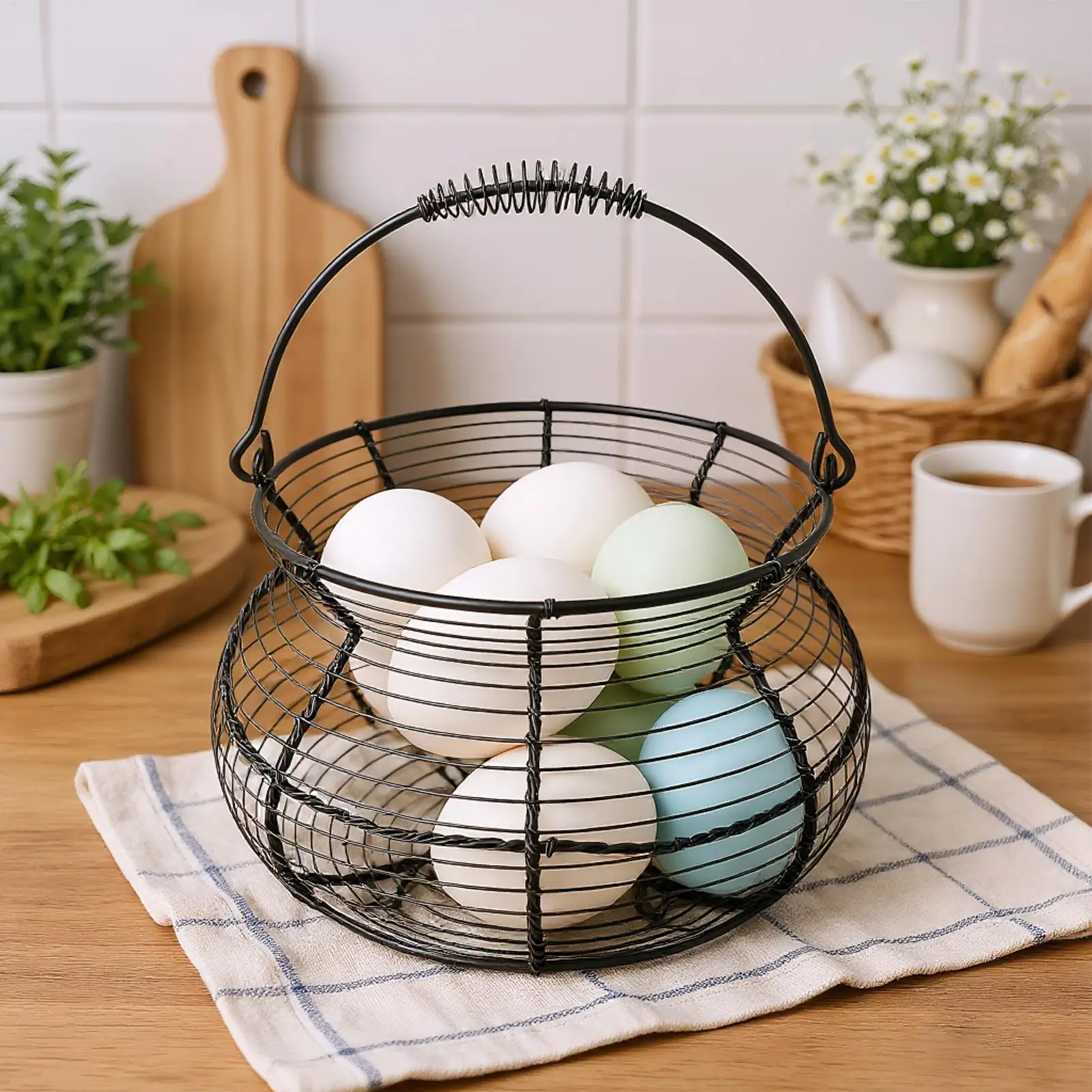 

Small Egg Basket Vintage Storage Rack with Handle Farmhouse Egg Basket for Kitchen Picnic Farmhouse Harvest Easter Christmas