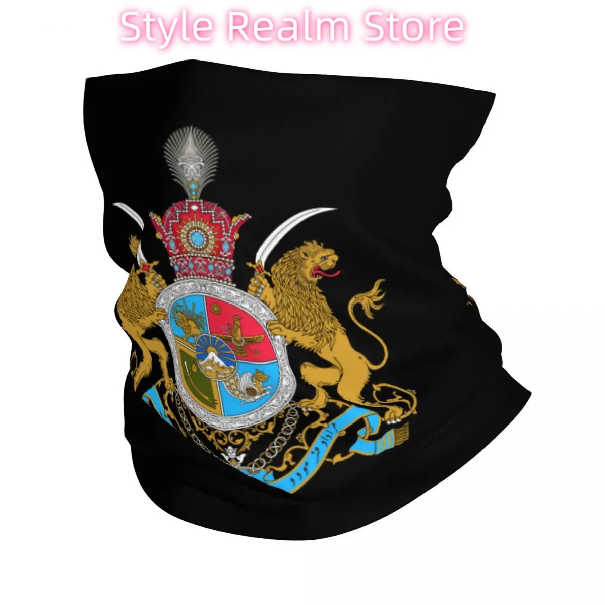 

Imperial Coat Of Arms Of Iran Bandana Neck Gaiter for Hiking Hunting Women Men Wrap Scarf Iranian Lion Balaclava Warmer