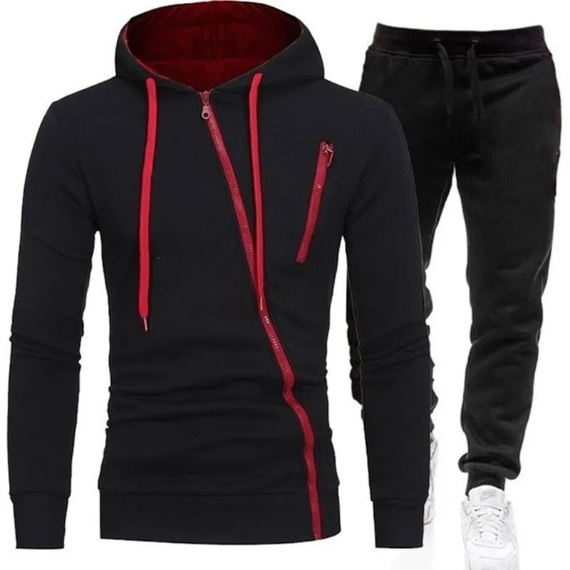 Spring and Autumn New Men's Outdoor Sports Leisure Zipper Hoodie Set with Velvet Long Sleeve Pants Set