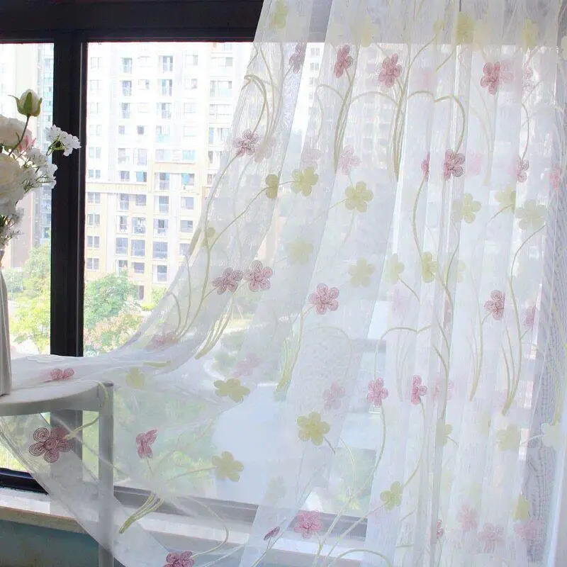 Custom Size  Living Room Bedroom Bay Window Embroidery Flower Elegant White Tulle Balcony Sun Protection and Light Transmission