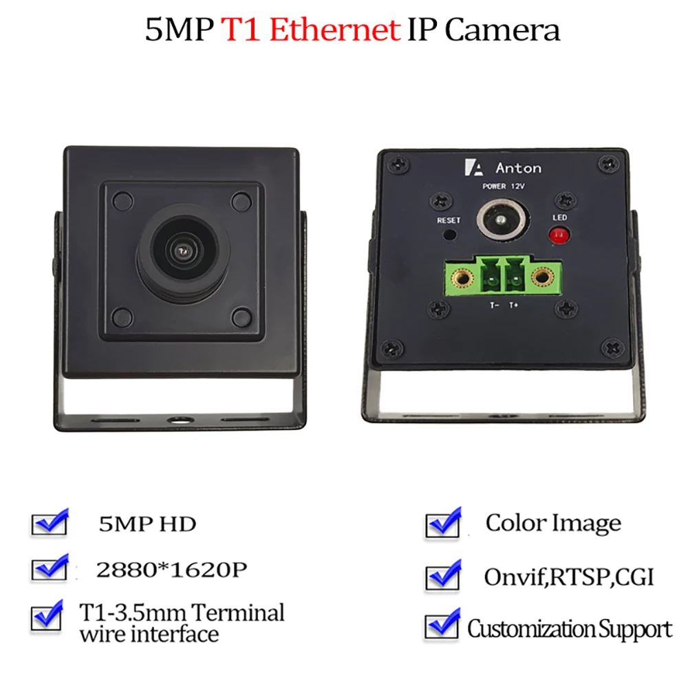 

Мини-IP-камера Ethernet 5MP 100BASE-T1 Audio H.265 2,8 мм Onvif, RTSP, CGI для специальных транспортных средств и автобусов во trudnej среде