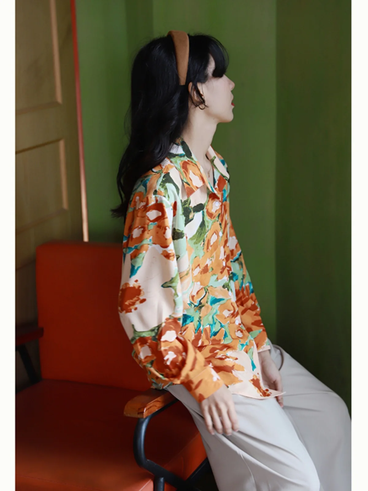 เสื้อสตรีทรงหลวมพิมพ์ลายเรโทร แขนยาว สำหรับงานประชุมประจำปีของ Cany กิจกรรมนักเรียน ฤดูใบไม้ร่วง ฤดูใบไม้ผลิ รุ่นใหม่