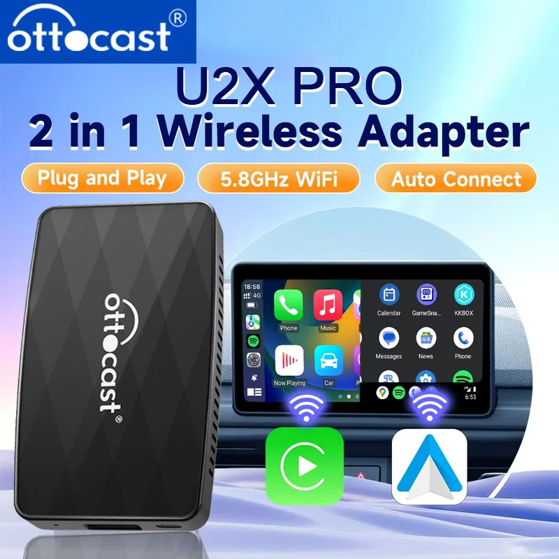 OTTOCAST U2 X PRO Kablosuz Android Auto CarPlay Adaptörü Carplay Kutusu Multimedya Oynatıcı Araba Aksesuarları VW Audi Benz Toyota için
