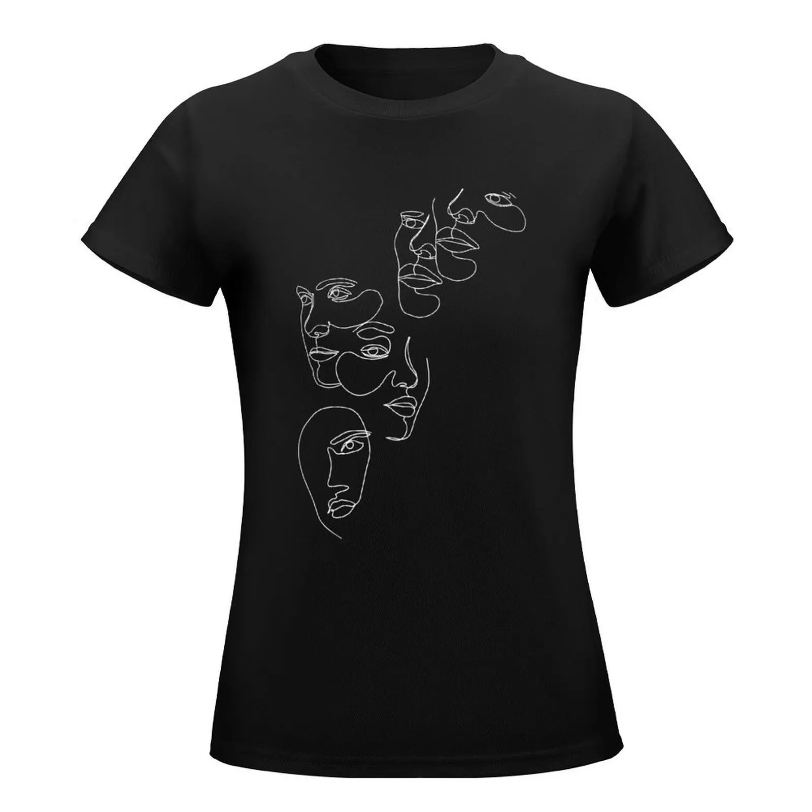 One Line Art Faces. Continuous Line Drawings of Minimalist and Abstract Faces. T-Shirt blanks tops Women