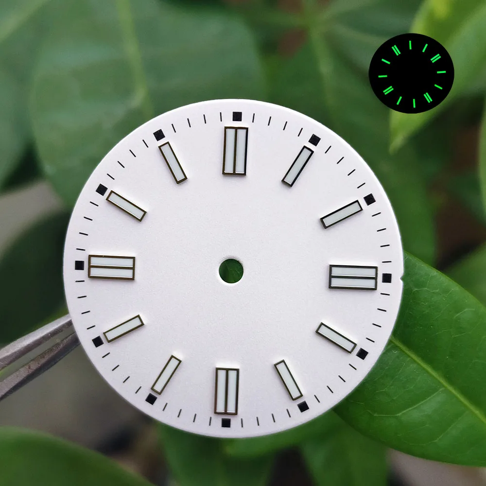 أجزاء الساعة الميكانيكية الأوتوماتيكية NH Dial 35، قرص عالي الجودة 28.5 مم، بدون نافذة التاريخ، شعار قابل للتخصيص، وردي، أزرق سماوي أبيض