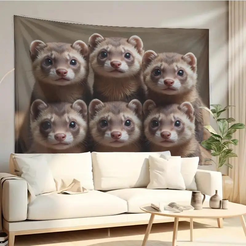 Cute Ferret Group Tapestry Wall Hanging Living Room Bedroom Decor Soft Fabric Art Home Decoration Gift Idea Cozy Interior Design