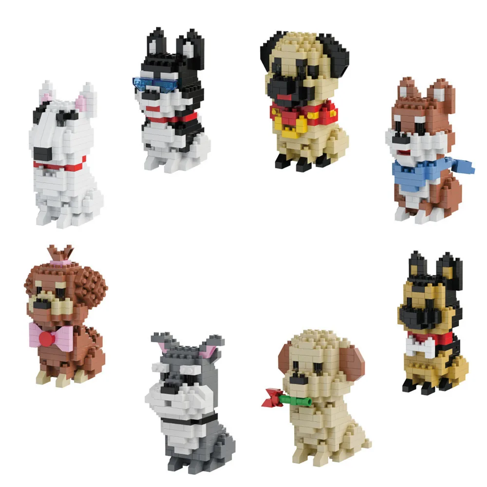 

Animal Dog Micro Diamond Block Cute Puppy Nanobrick Model Siberian Husky Bull Terrier Schnauzer Dobermann Building Brick Toy