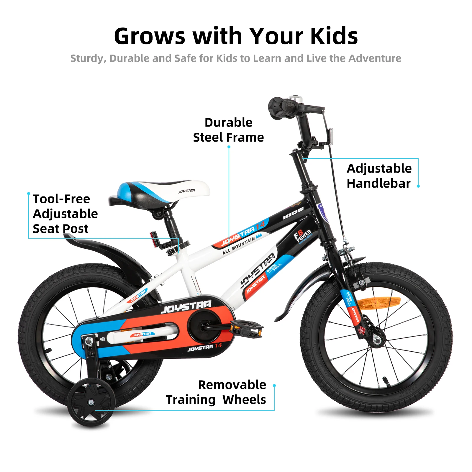 JOYSTAR Bicicleta para niños y niñas de 3 a 12 años, bicicletas para niños de 12 y 14 y 16 pulgadas con ruedas de entrenamiento, 20 pulgadas con soporte, color blanco