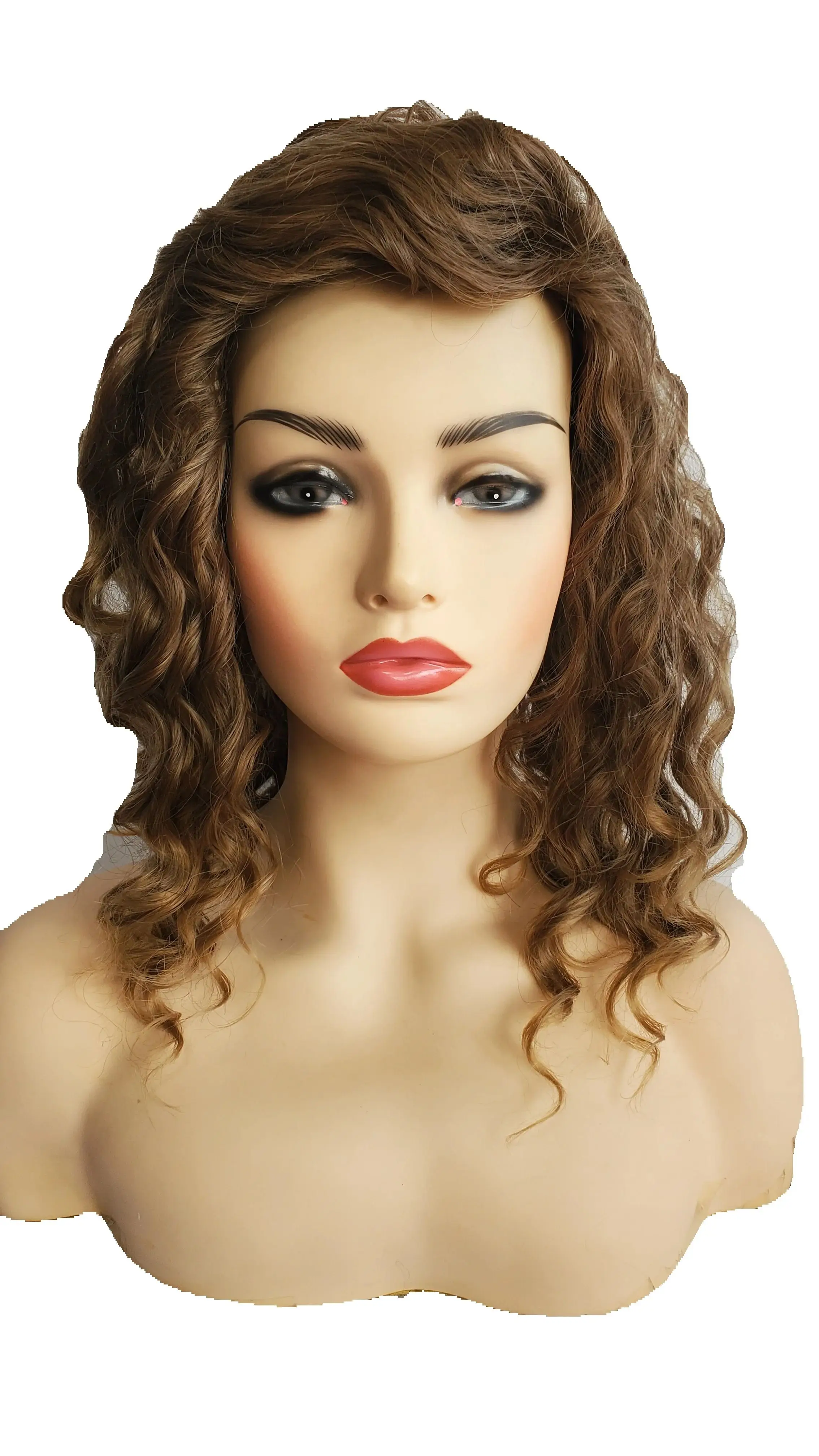 Medium Long Curly Brown Wig Women Synthetic Hair Heat Resistant Side Part Natural Wave Daily Party Cosplay Vintage Wig