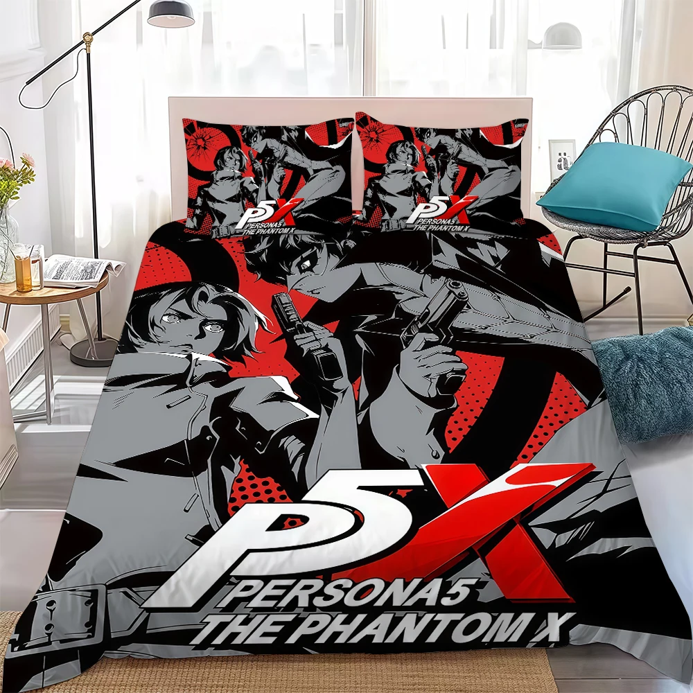 P-Persona 5 The P-Phantom X Duvet Cover Set Home Style Bedding Soft Laundry Cotton Bed 3 Piece Set Student Dormitory Gift