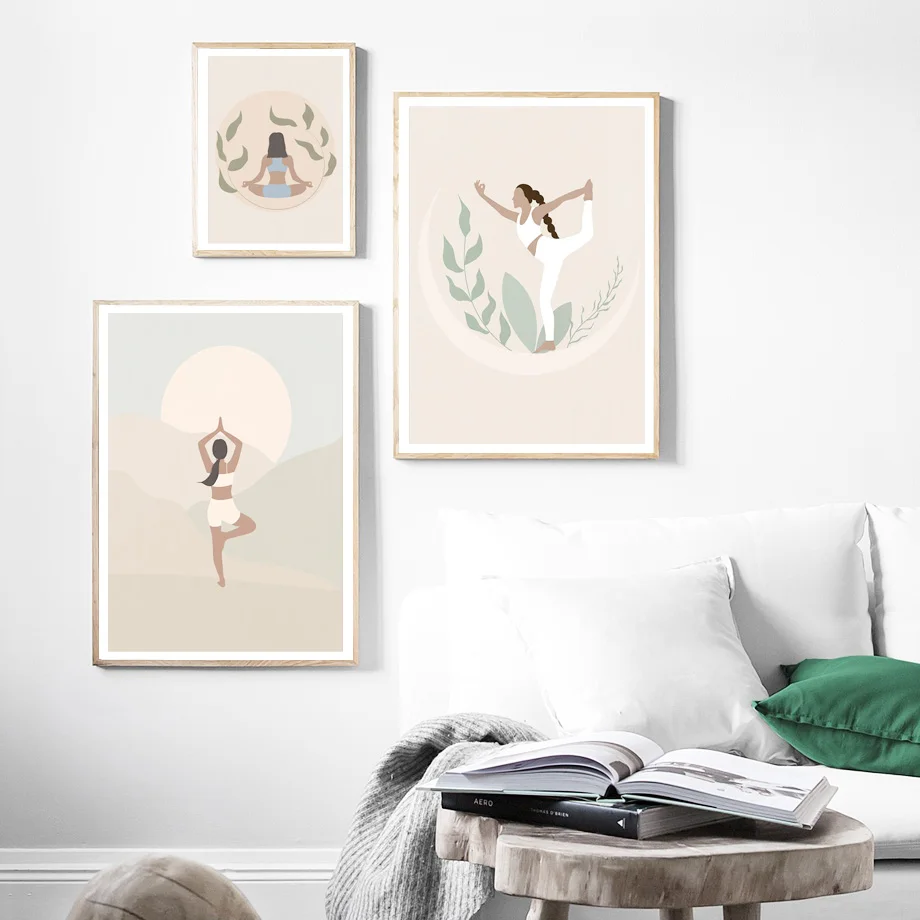 Boho Lotus Yoga Girl Meditation Calming Zen Canvas Painting Nordic Posters Prints Wall Art Pictures For Living Room Home Decor