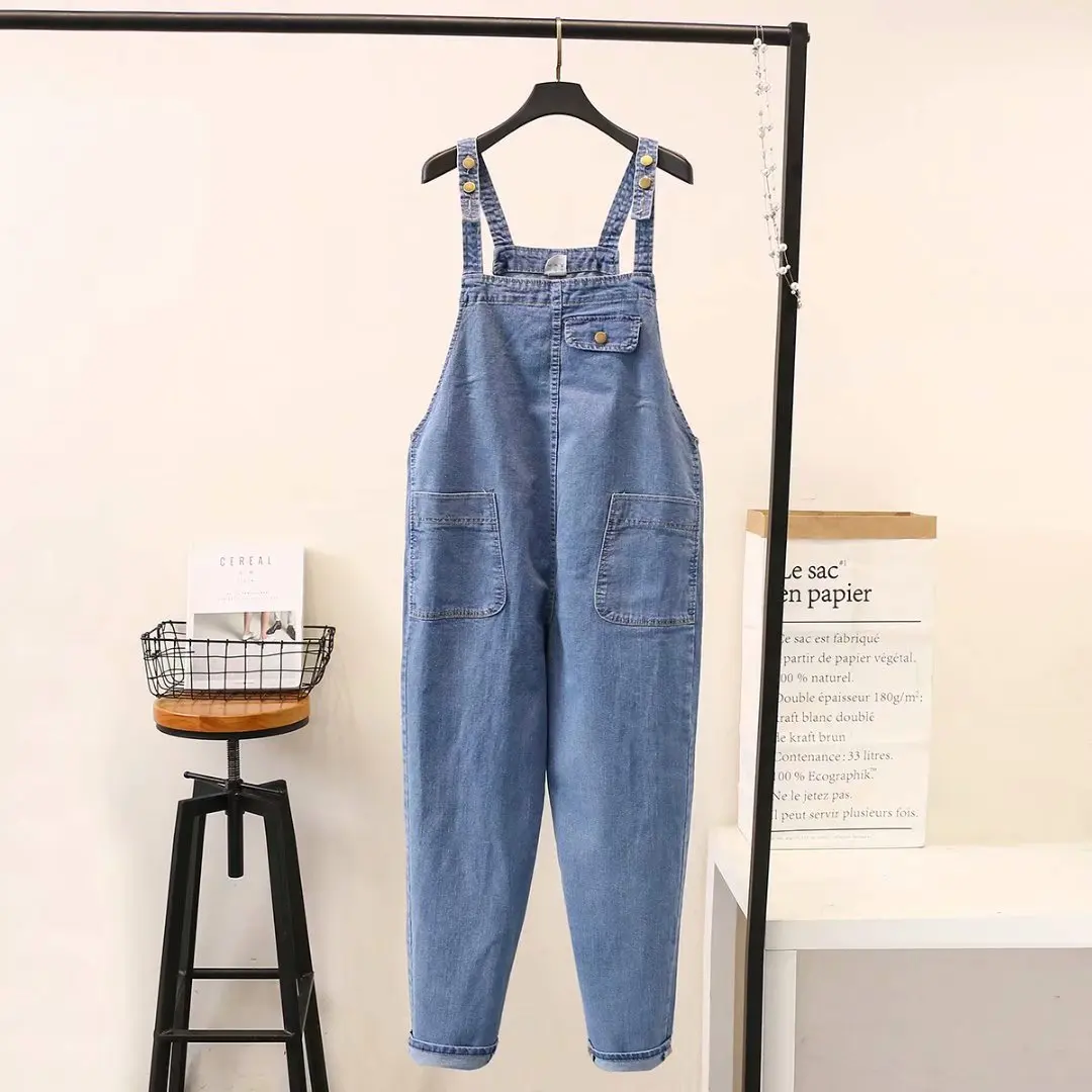 

plus Size Denim Overalls Women's Elastic Harem Jeans Spring Autumn Loose Fit Cargo Pants Casual High Waist Trousers