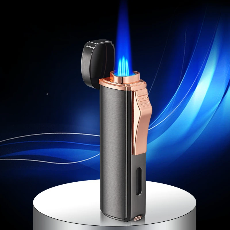 2024 New Luxury Cigar Lighter Torch Metal Straight Jet Butane Lighter Smoking Accessories Cool Cigar Punch Men\'s Gifts